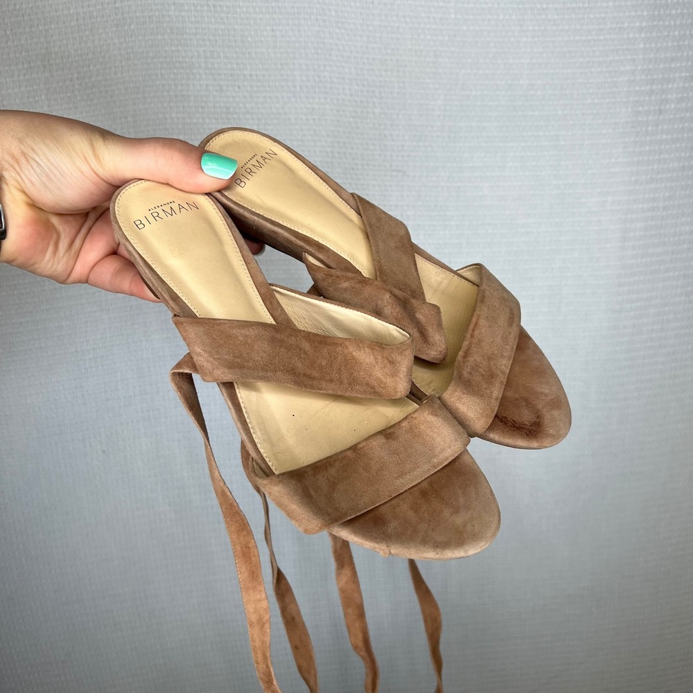 Alexandre Birman Tan Suede‎ Lace Up Low Wedge Sandals Size 37 EU Brown Ankle Tie